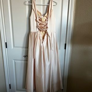 Golden satin bridesmaid/ prom dress.